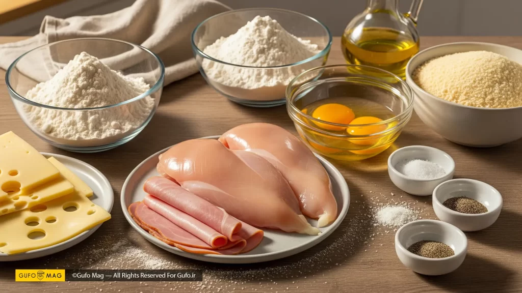 مواد لازم برای تهیه کوردن بلو مرغ در خاغنه