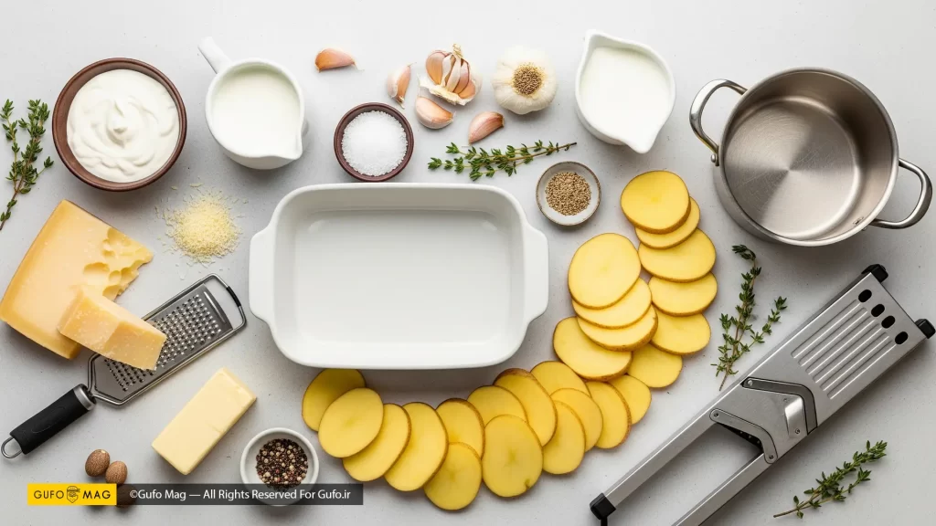 مواد لازم برای تهیه گراتن سیب زمینی ب سس