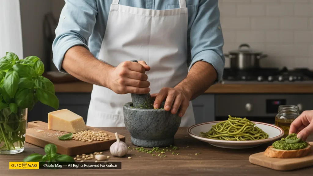 تهیه سس پستو در خانه به روش سنتی