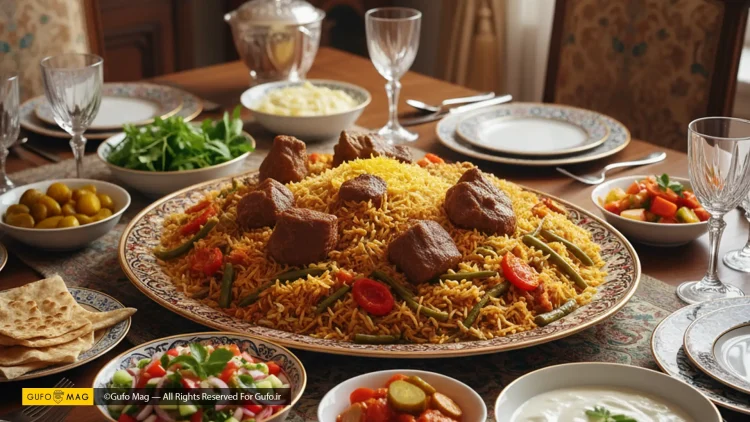 طرز تهیه لوبیا پلو مجلسی با گوشت تیکه