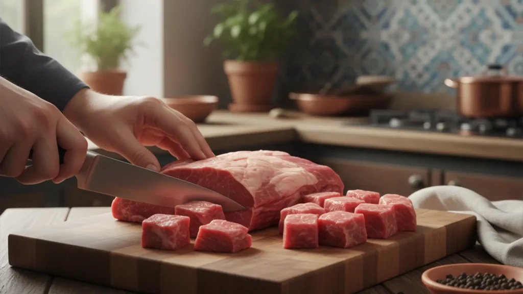 خرد کردن گوشت برای لوبیا پلو