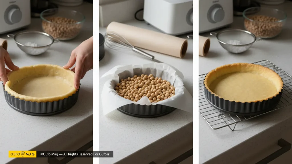 مراحل پخت اولیه خمیر تارت، از فرم دادن تا پخت Blind Baking