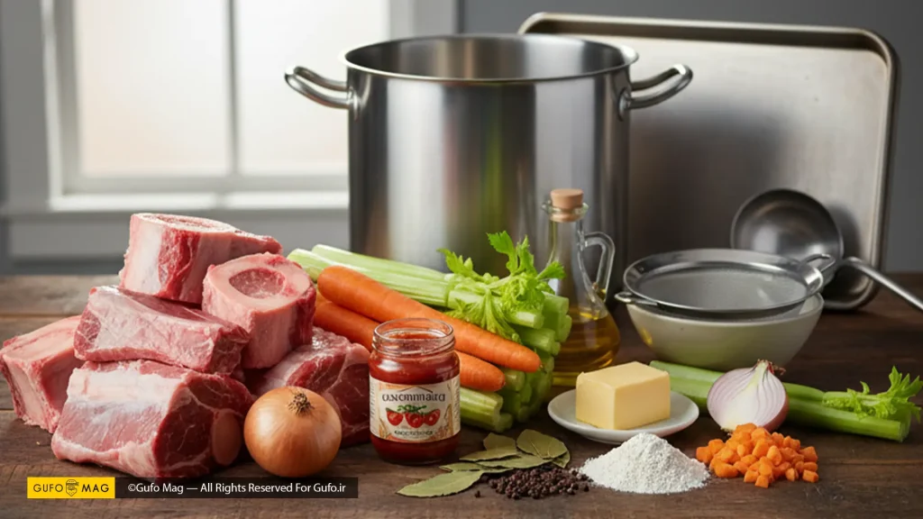 مواد اولیه و تجهیزات مورد نیاز برای تهیه سس دمی گلیس و استاک قهوه ای