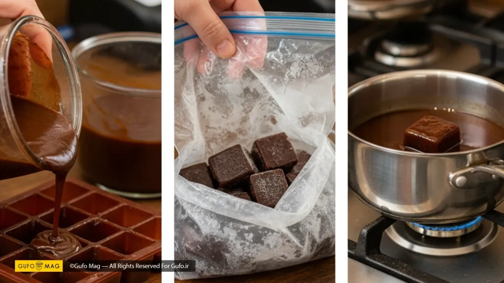 مراحل نگهداری و فریز کردن سس دمی گلیس به صورت مکعب های یخی