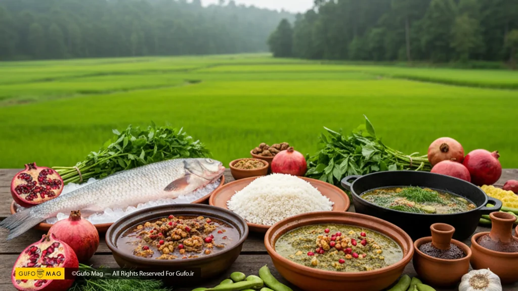 سفره‌ای رنگین از غذاهای گیلانی در دل شالیزارهای سرسبز