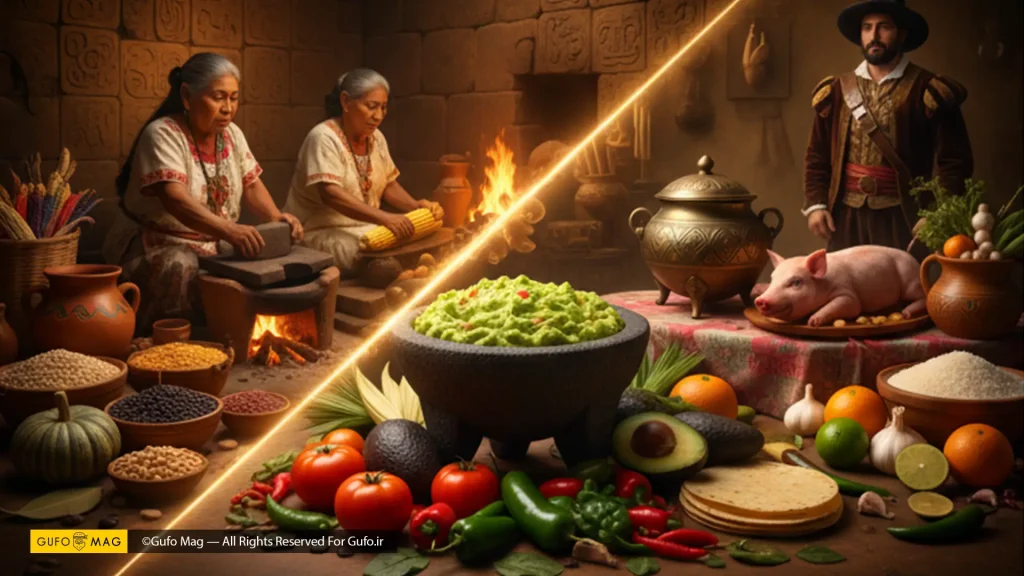 پخت و پز به روش سنتی با مواد اولیه مکزیکی، در کنار نمادهای باستانی