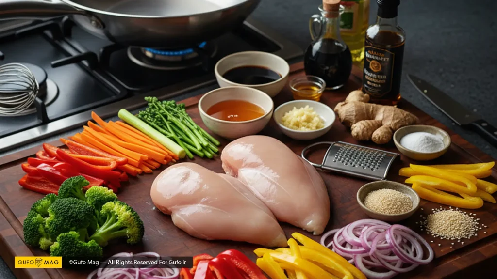 مواد لازم برای تهیه مرغ و سبزیجات