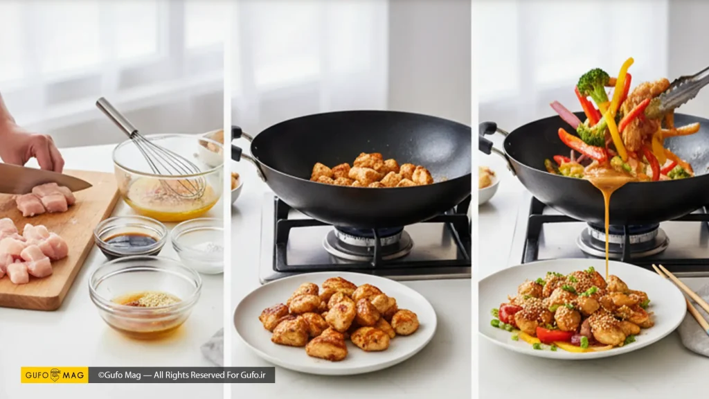 مراحل تهیه مرغ گریل به همراه سبزیجات و سس