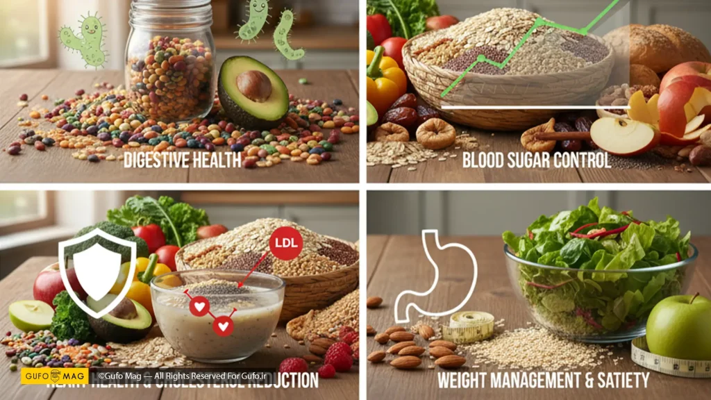 منابع فیبر در مواد غذایی مختلف