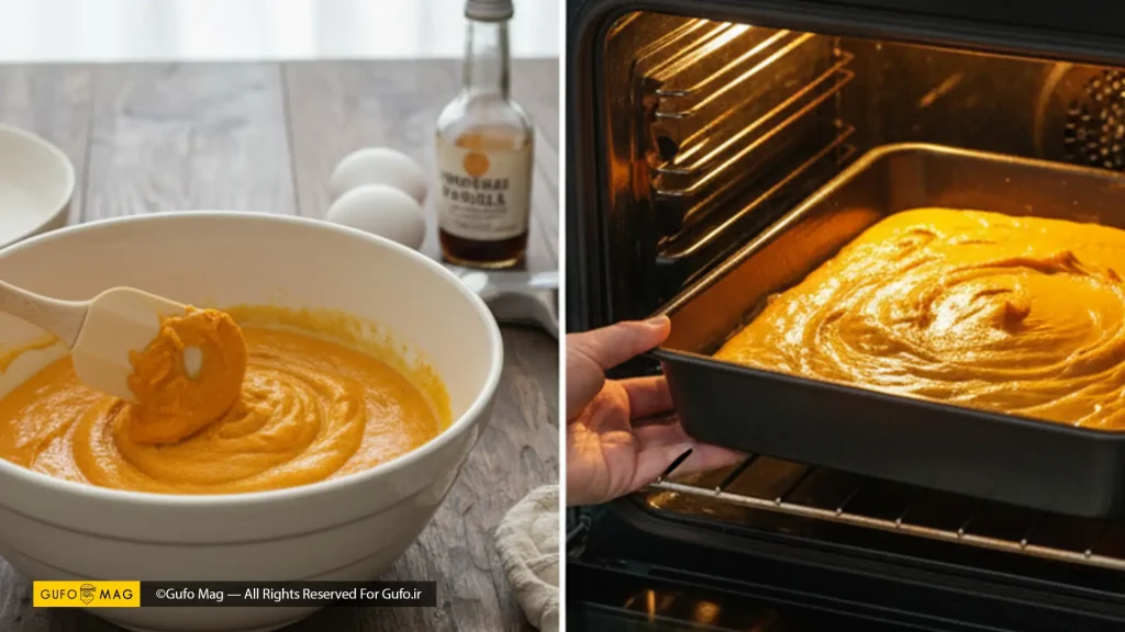 مراحل پخت کیک کدو حلوایی 
