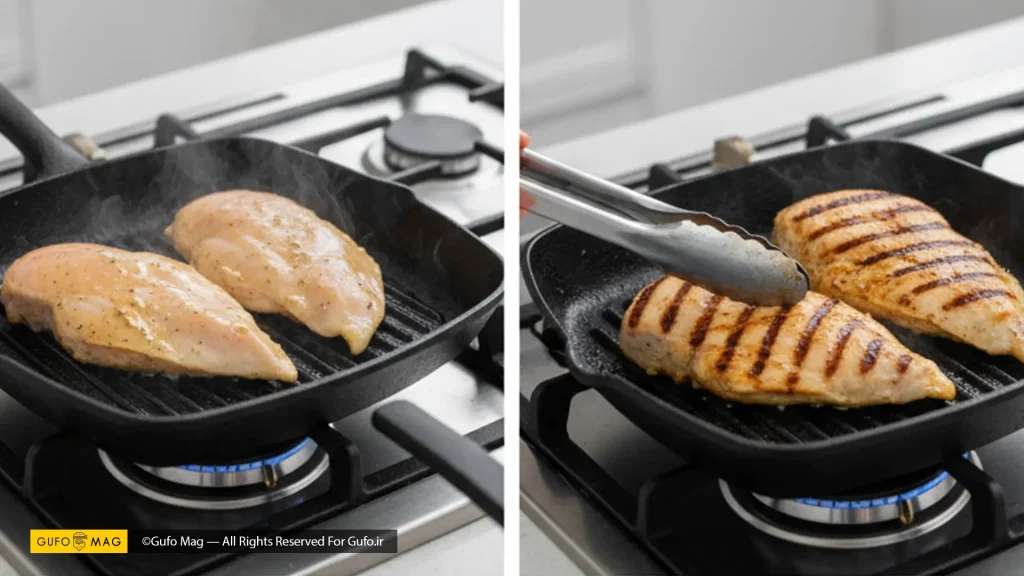 گریل کردن مرغ با ماهیتابه گریل