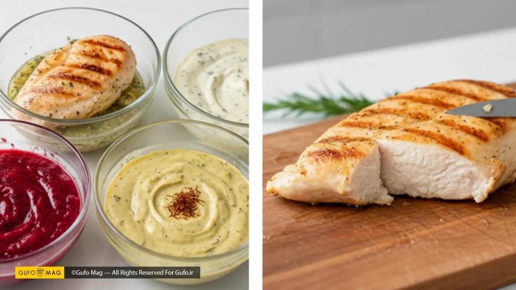 سرو مرغ با سس های متفاوت