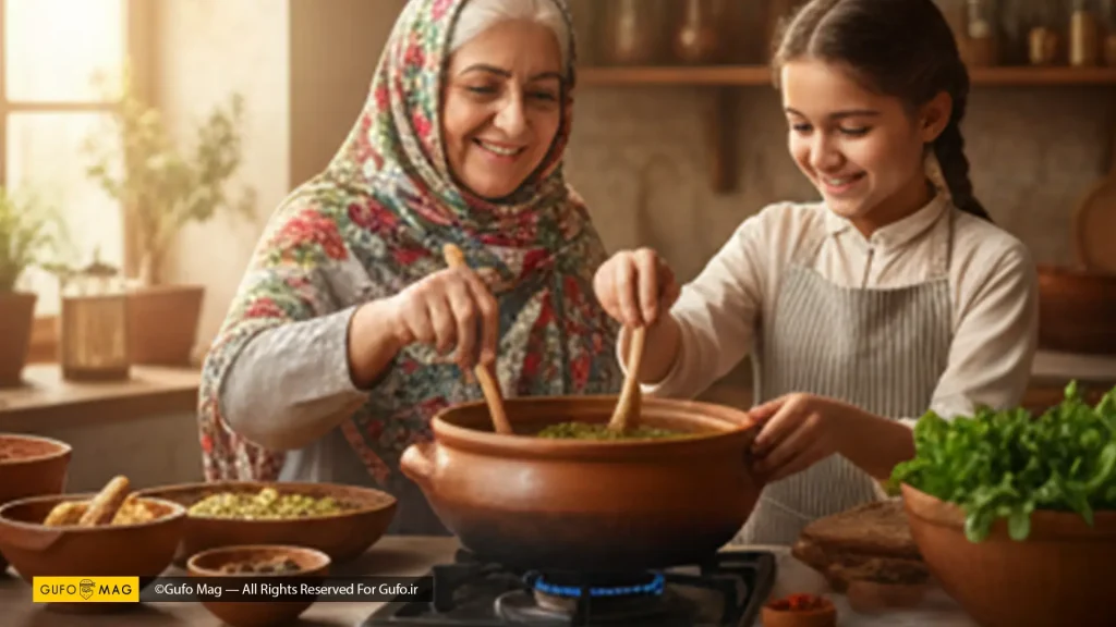 مادر و دختر آشپزی و پخت خورش ایرانی