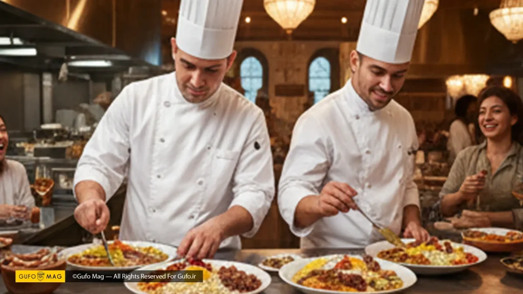 پخت انواع خورش ایرانی سرآشپزها در رستوران مدرن اروپایی