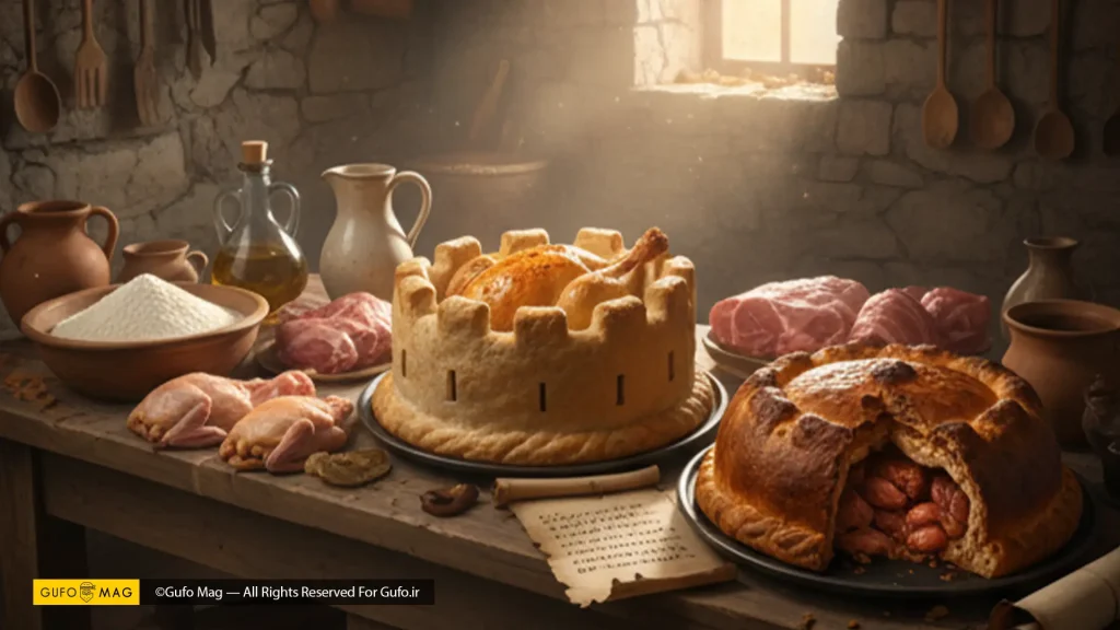 آشپزخانه روستایی با مواد اولیه پخت و پای