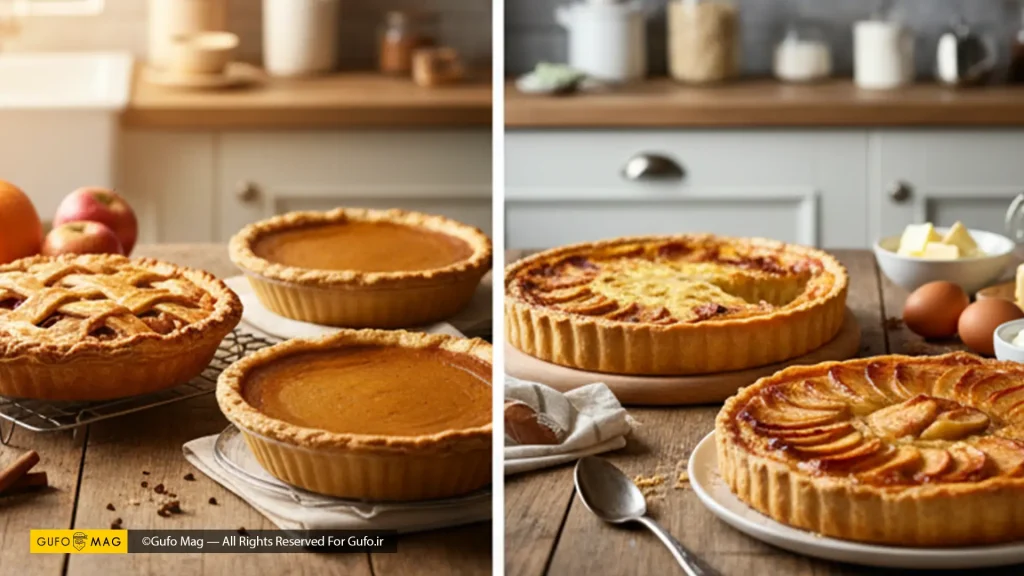 پای سیب و کدو حلوایی در آشپزخانه آمریکایی و تارتهای فرانسوی