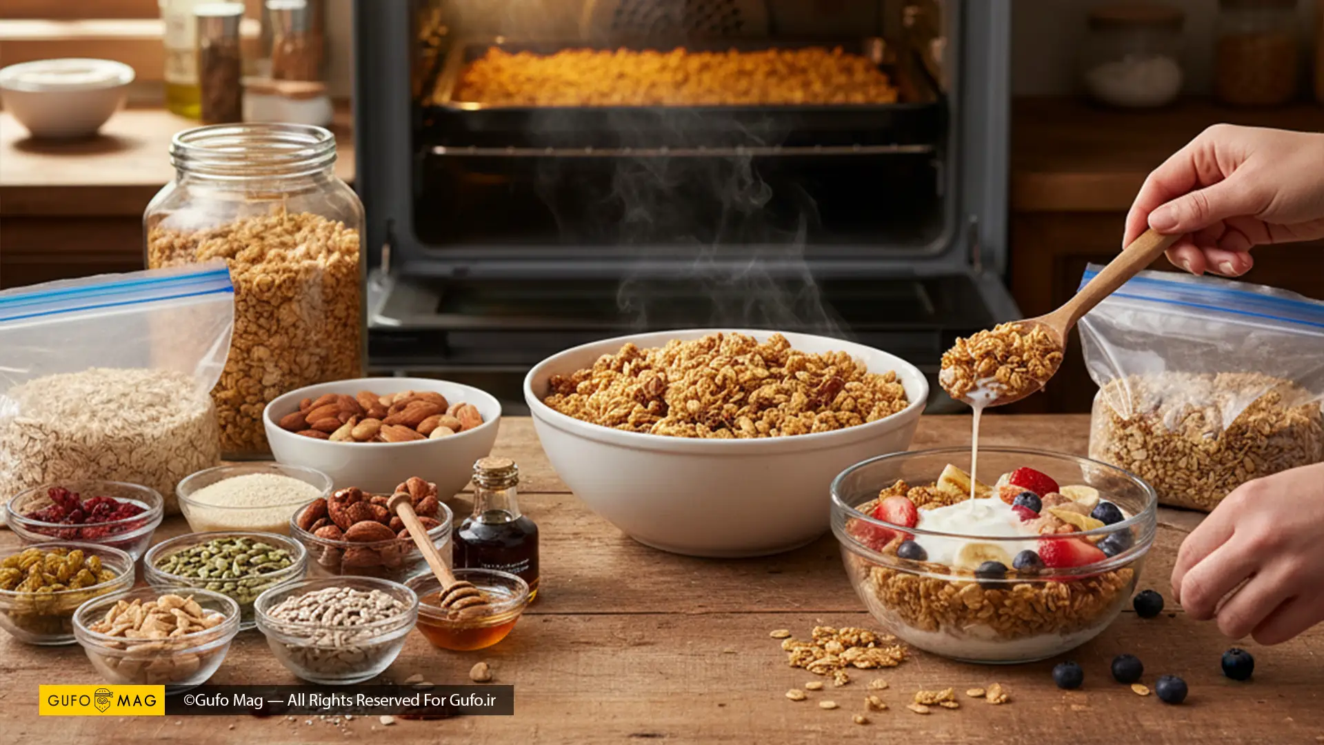 فرایند تهیه و سرو گرانولای خانگی در فر