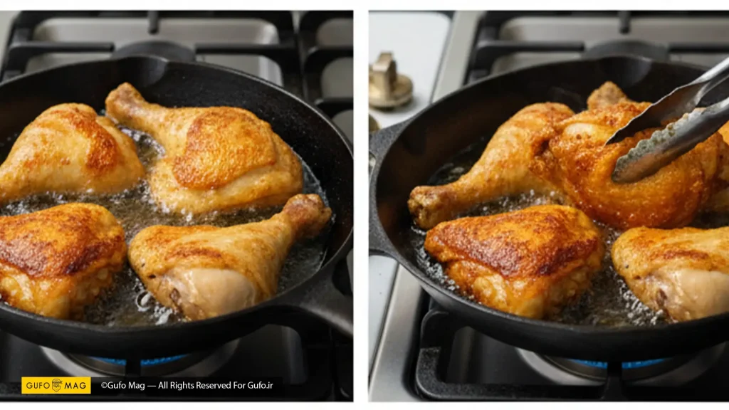 سینه و ران مرغ سرخ شده و طلایی