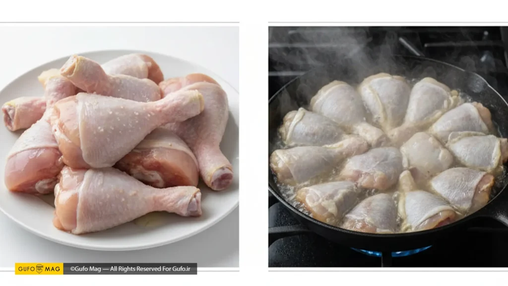 مراحل خشک کردن، شروع پخت ران مرغ