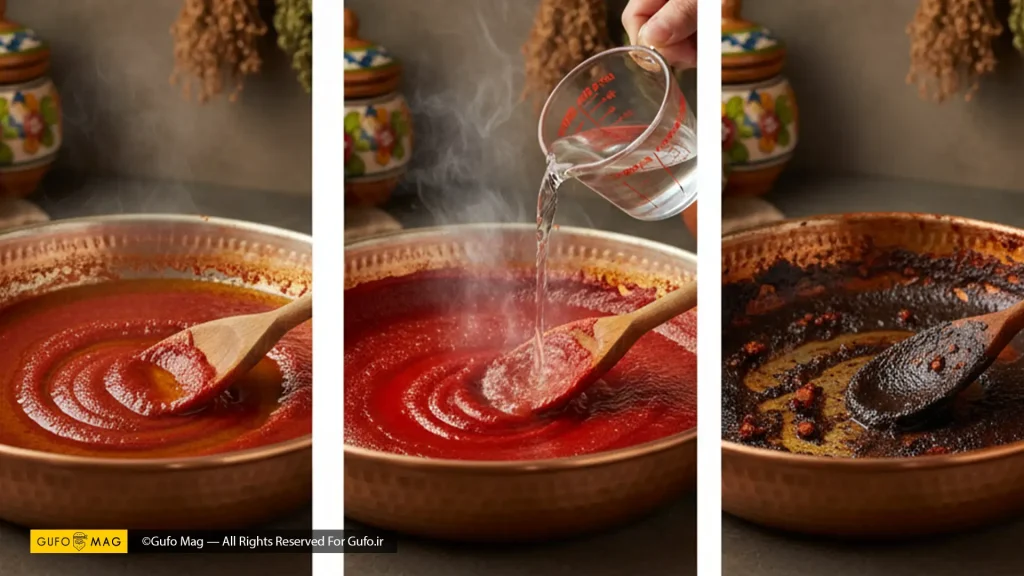 فوت و فن‌های سرآشپز؛ نسبت مناسب روغن، اضافه کردن آب جوش و رب سوخته در تابه