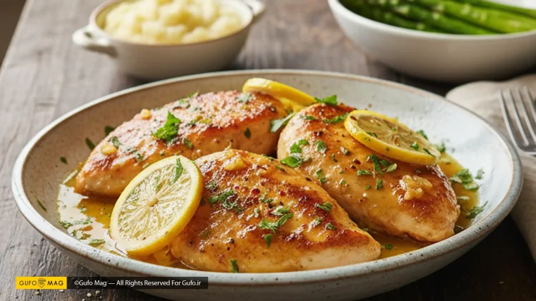 مرغ سرخ شده با سس لیمو و سیر