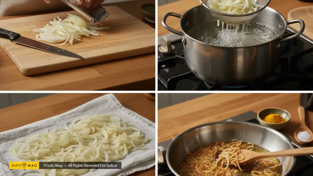 طرز تهیه پیاز داغ ترد