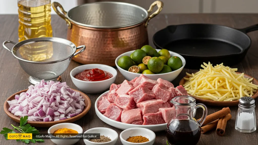 مواد لازم برای تهیه قیمه نذری و مجلسی مناسب ۱۰ نفر