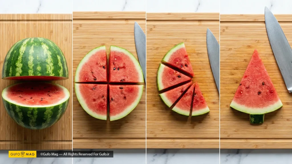 روش اول برش زدن هندوانه شب یلدا به صورت مثلثی