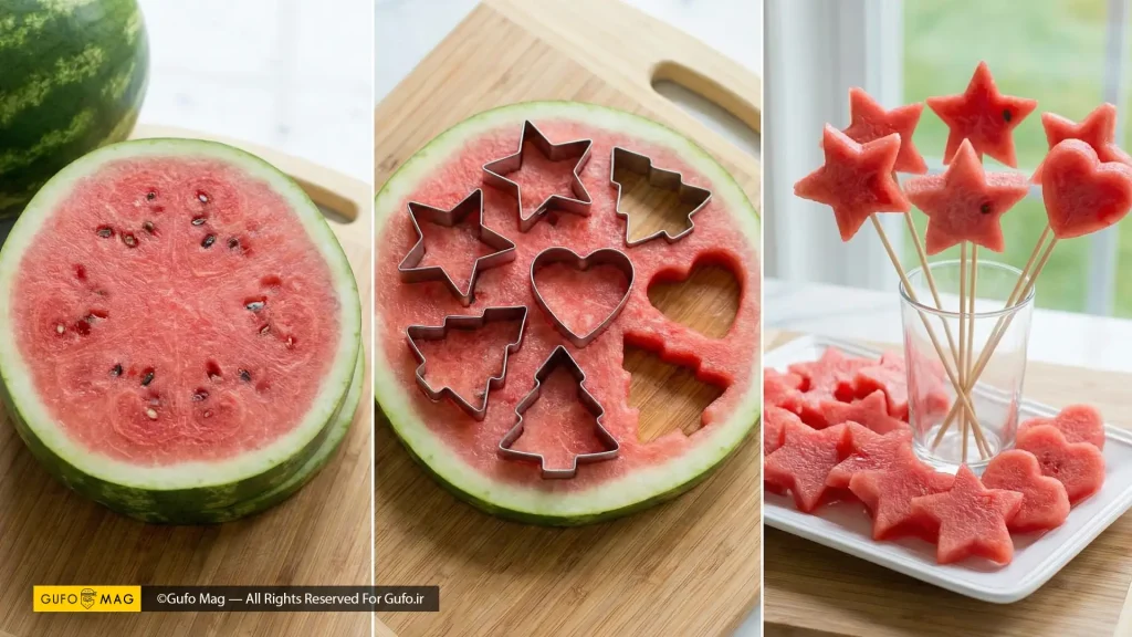 روش چهارم برش زدن هندوانه شب یلدا به صورت فانتزی با قالب