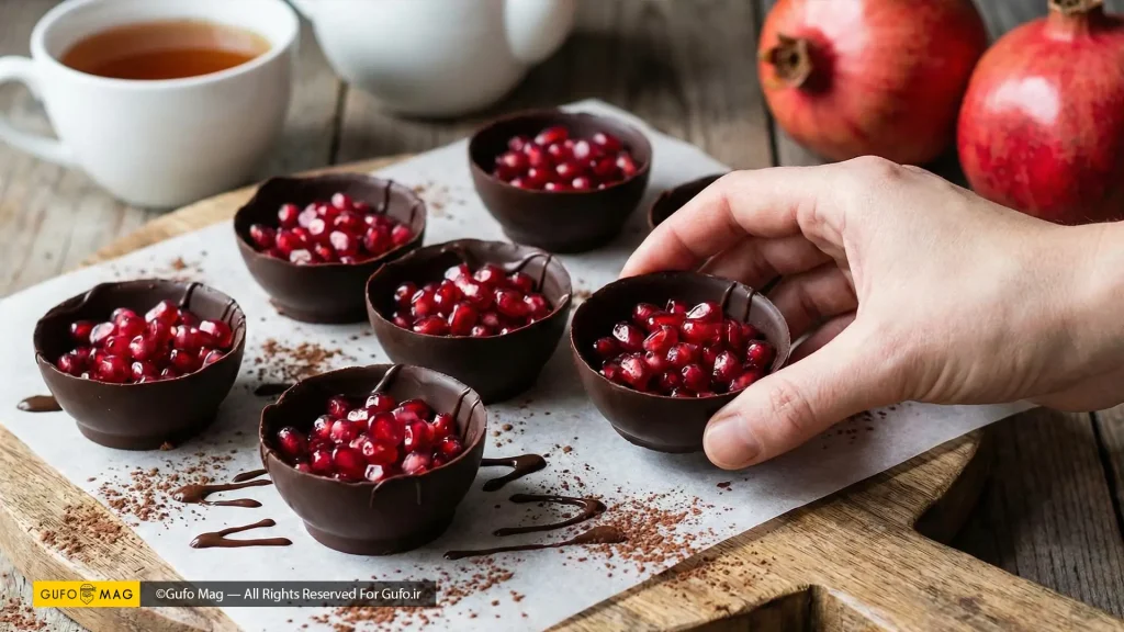 تهیه کاسههای شکلاتی انار برای یلدا