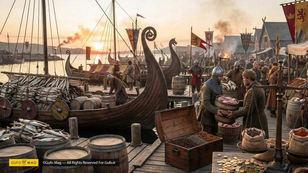  بارگیری ماهی‌های خشک شده و داد و ستد ادویه در غروب