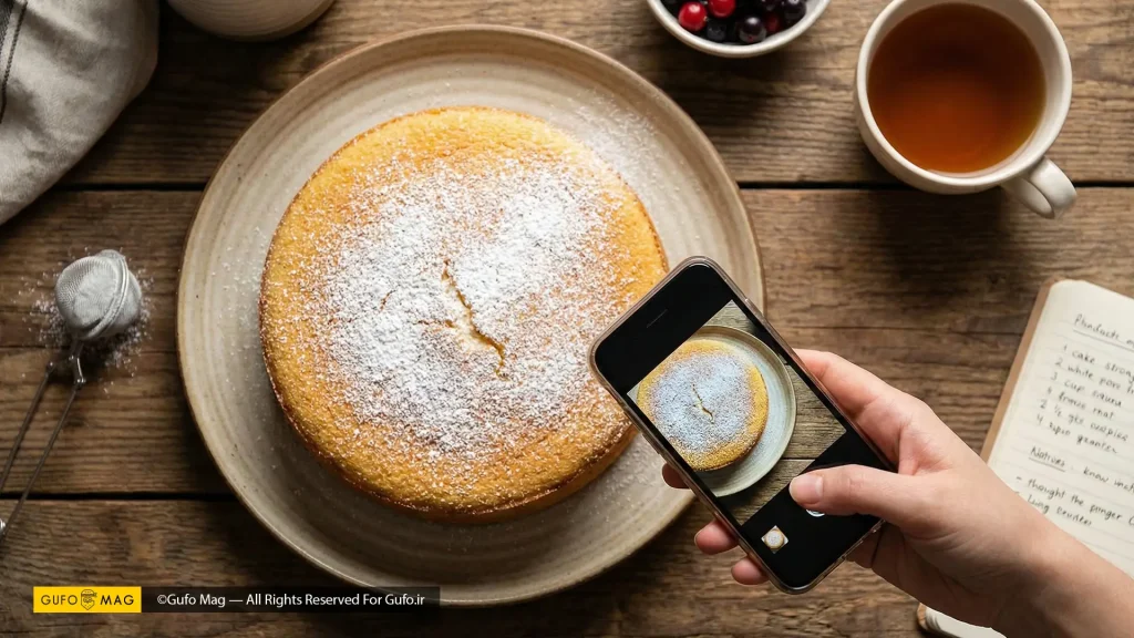 ثبت تصویر نتیجه نهایی کیک اسفنجی خانگی با گوشی