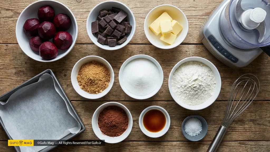 مواد اولیه و تجهیزات لازم برای تهیه براونی لبو