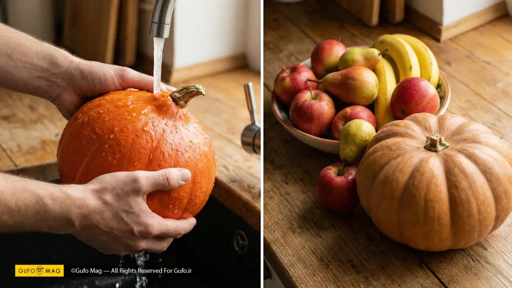 دو اشتباه نگهداری شامل شستن زودهنگام و قرار دادن کدو کنار سیب و موز