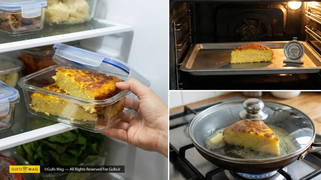 روش صحیح نگهداری ته چین در یخچال و گرم کردن مجدد آن در فر یا تابه