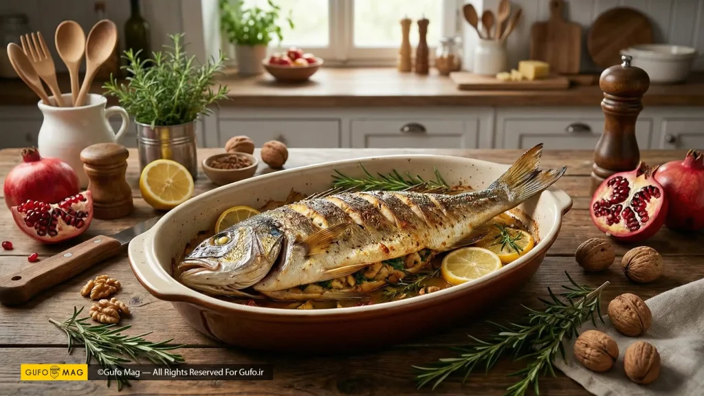 ماهی شکم‌پر مجلسی و برشته شده آماده سرو