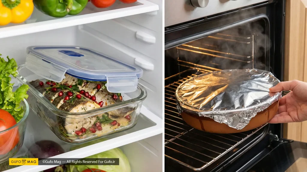 روش صحیح نگهداری باقیمانده ماهی در یخچال و گرم کردن مجدد در فر