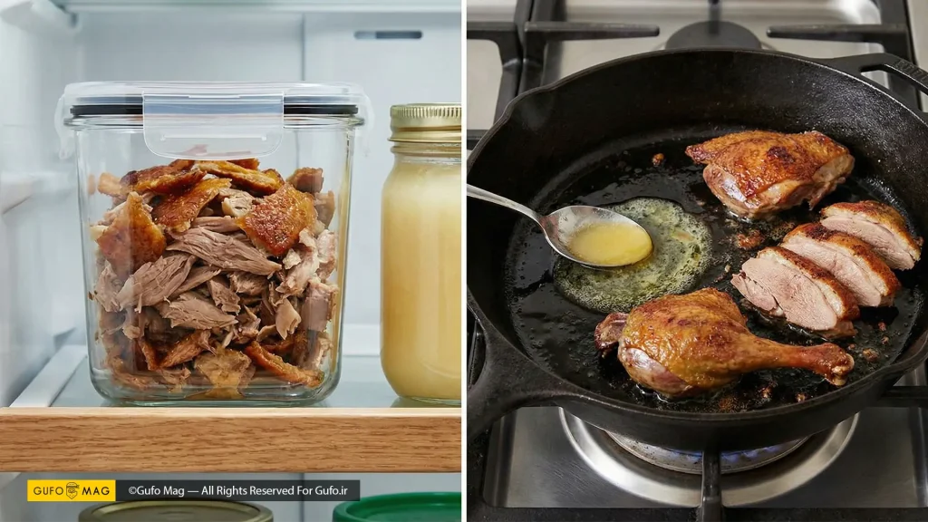 نگهداری گوشت ریششده در ظرف دربسته و گرم کردن مجدد آن در تابه