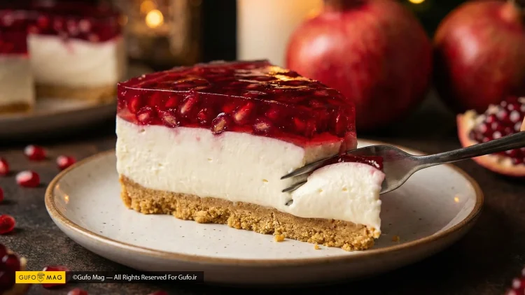 : چیزکیک انار یخچالی مجلسی مناسب شب یلدا