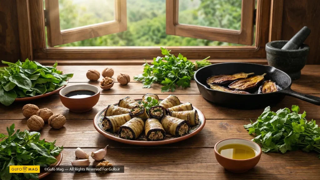 رولت بادمجان و گردوی شمالی