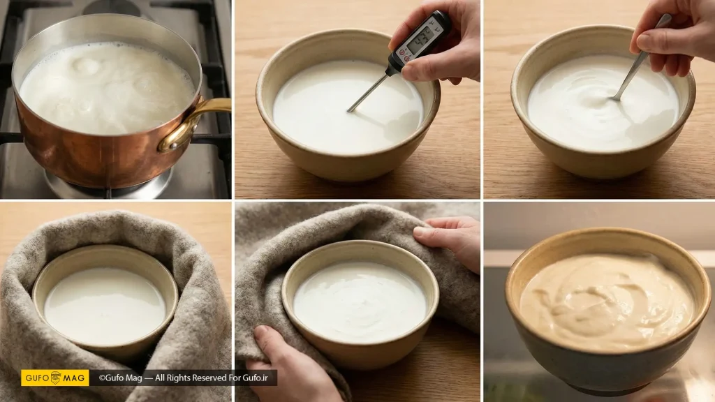 فرآیند گامبهگام جوشاندن شیر تا بستن ماست