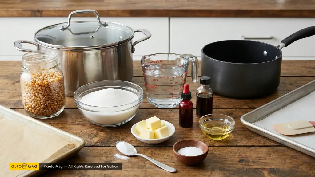 مواد اولیه و تجهیزات لازم برای تهیه پاپکورن رنگی