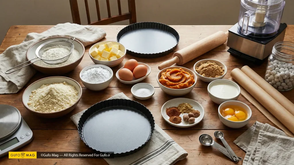 مواد اولیه و تجهیزات پخت تارت کدو حلوایی