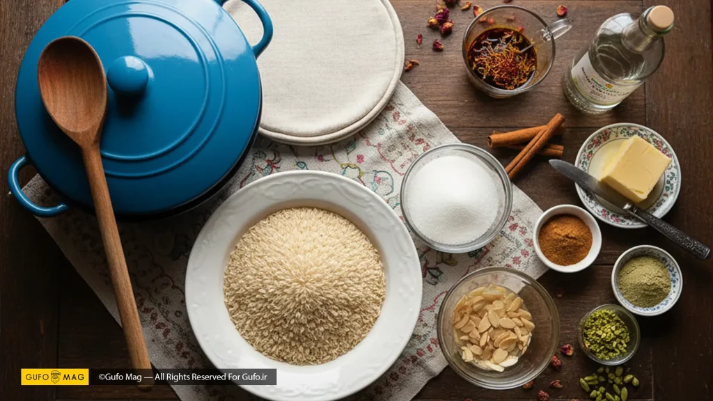 مواد لازم برای تهیه شله زرد