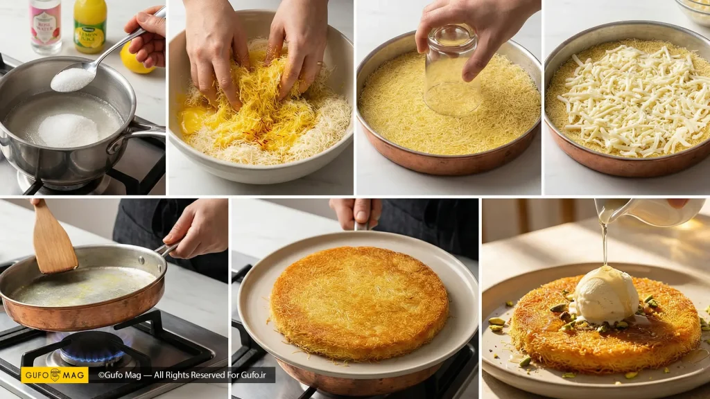 مراحل گامبهگام تهیه کنافه از آمادهسازی تا سرو