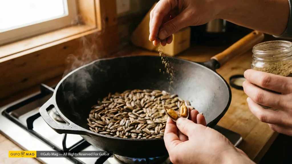 بررسی تردی و کیفیت مغز تخمه آفتابگردان هنگام پخت