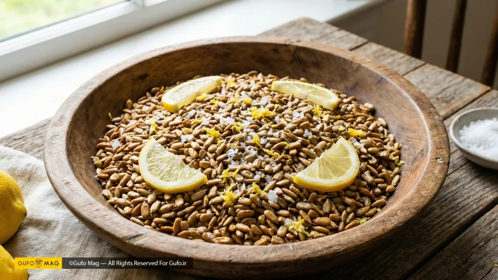 تخمه آفتابگردان نمکی و لیمویی در ظرف