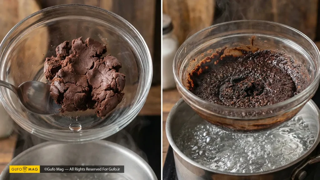 دو اشتباه رایج شامل شکلات سفت شده در اثر رطوبت و شکلات سوخته در اثر حرارت زیاد