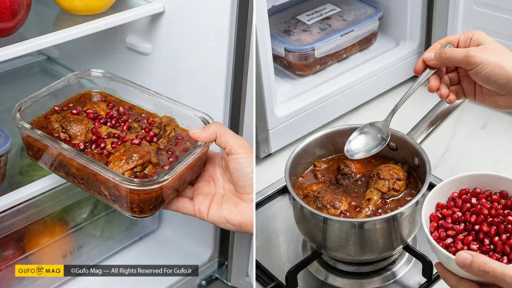 روش نگهداری و گرم کردن مجدد مرغ ناردونی