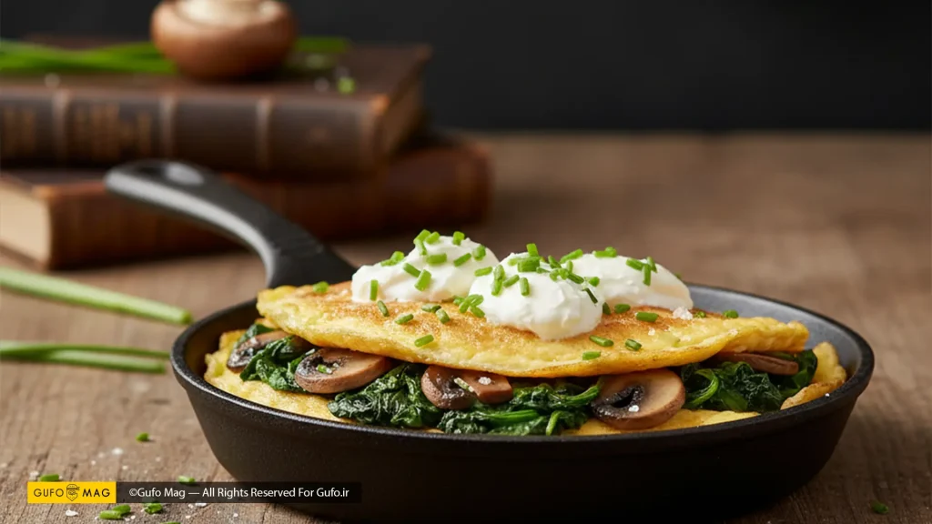 طرز تهیه املت قارچ و اسفناج با پنیر خامه‌ای